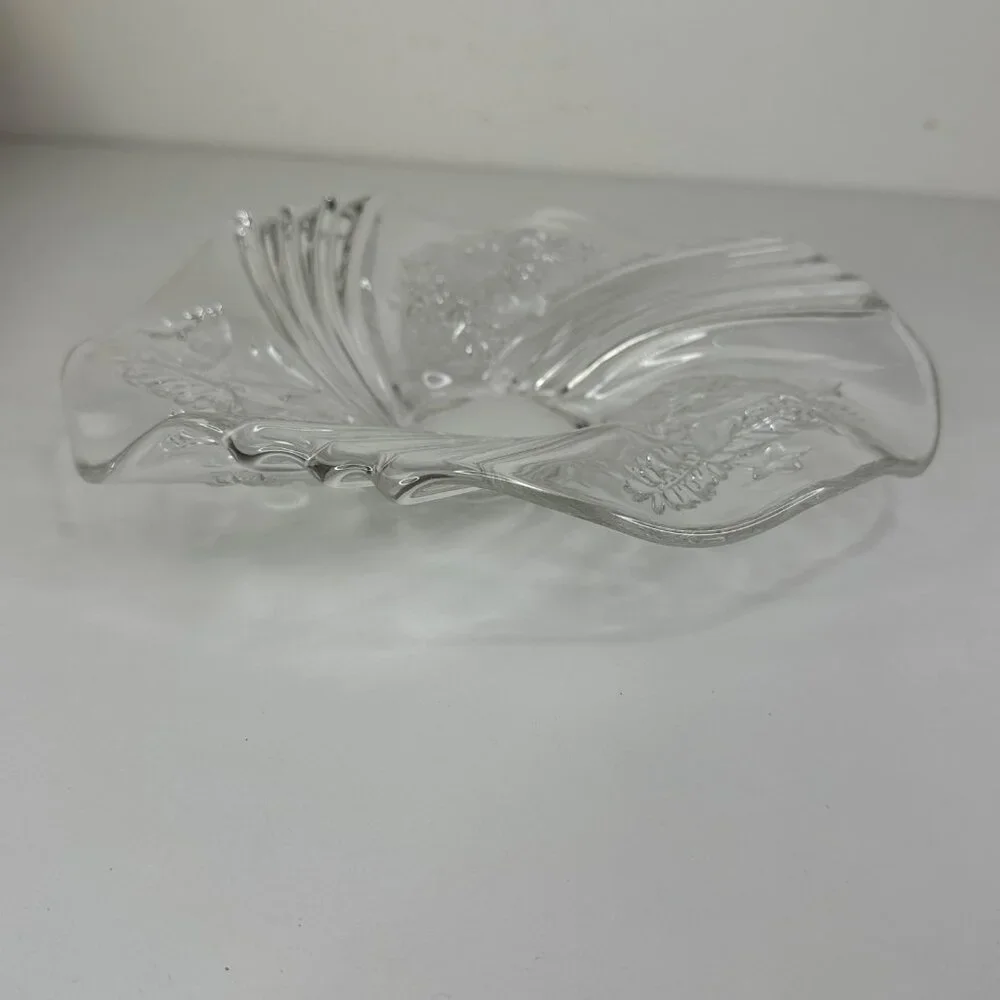 Vintage Mikasa Etched Glass Christmas Medley Bowl Candy Dish With Holiday Design